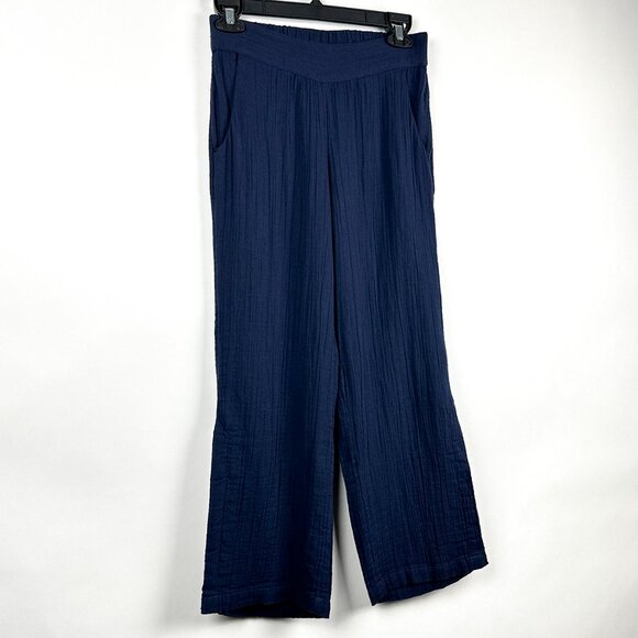 Soft Surroundings Gauze Pull-On Wide Leg Navy Blue Pants Size PXS Petite - Picture 2 of 13